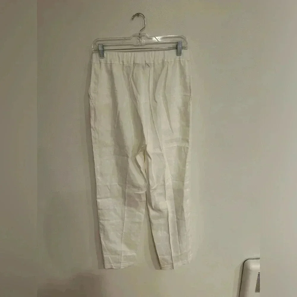 FALCONERI Linen blend white front pleat straight leg pants trousers size M